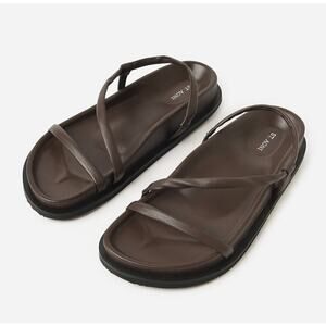 ST. AGNI Twist Leather Slide Sandals - Brown